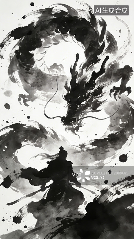 【AI数字艺术】古风意境写意水墨中国古代武侠剑客人物插画图片素材