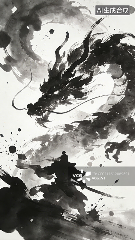 【AI数字艺术】古风意境写意水墨中国古代武侠剑客人物插画图片素材