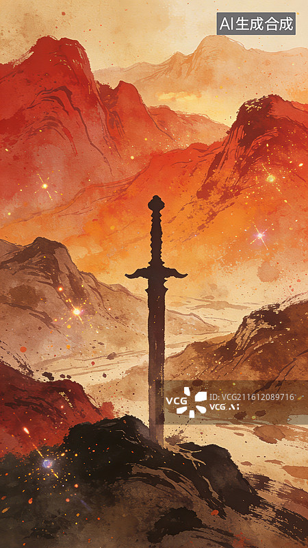 【AI数字艺术】古风意境写意水墨中国古代武侠剑客人物插画图片素材