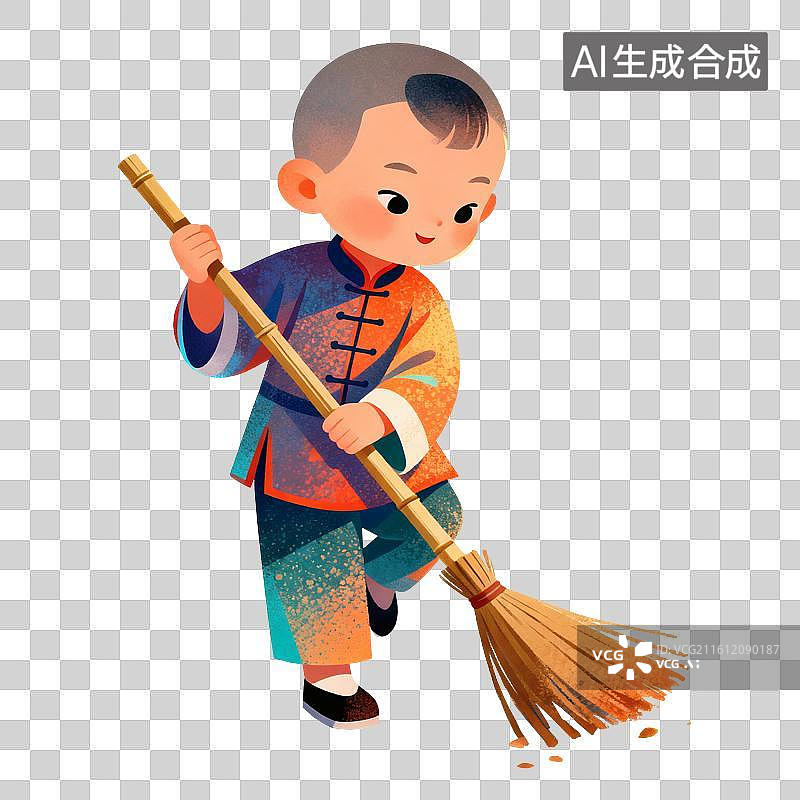 【AI数字艺术】儿童打扫卫生插画图片素材