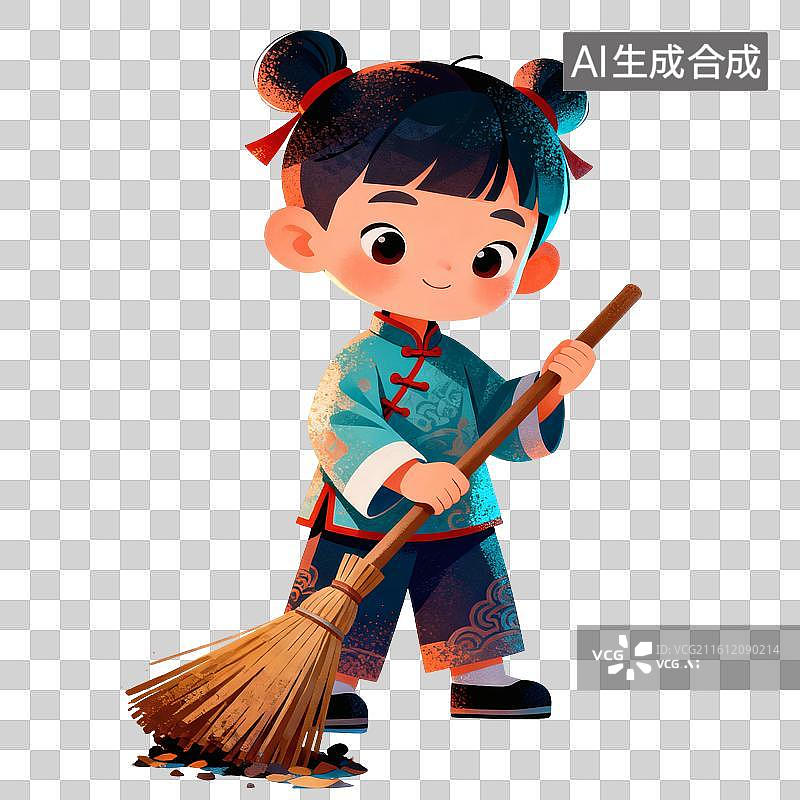 【AI数字艺术】儿童打扫卫生插画图片素材