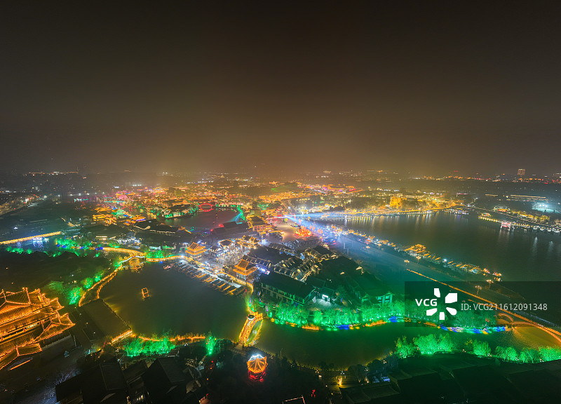 河南开封清明上河园夜景航拍图片素材