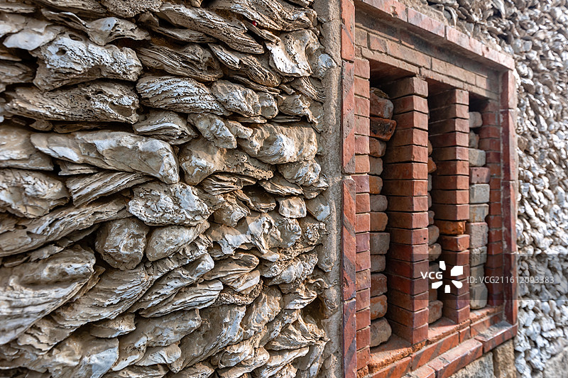 闽南沿海地区传统民居泉州蟳埔村蚵壳厝特写图片素材