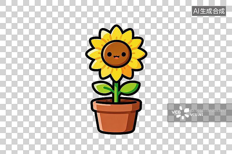 【AI数字艺术】卡通风格，盆栽植物，向日葵PNG格式的免扣元素图片素材