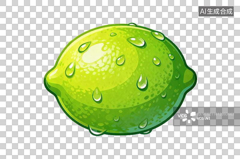 【AI数字艺术】卡通风格，一颗沾着水珠的青柠PNG格式的免扣元素图片素材