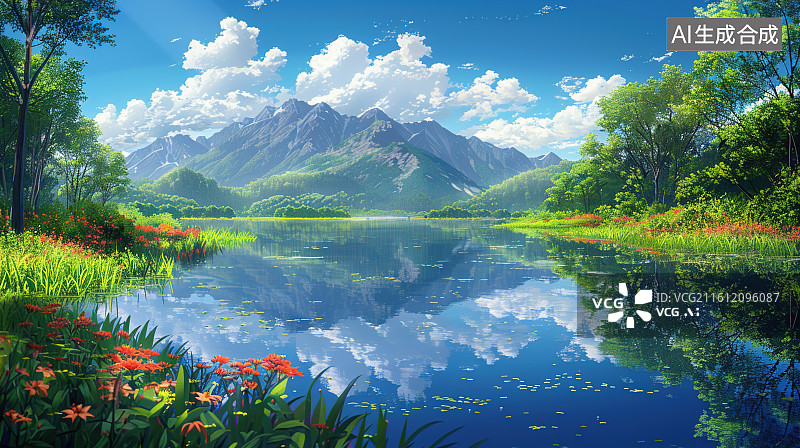 【AI数字艺术】白云山水背景插画 二十四节气图片素材