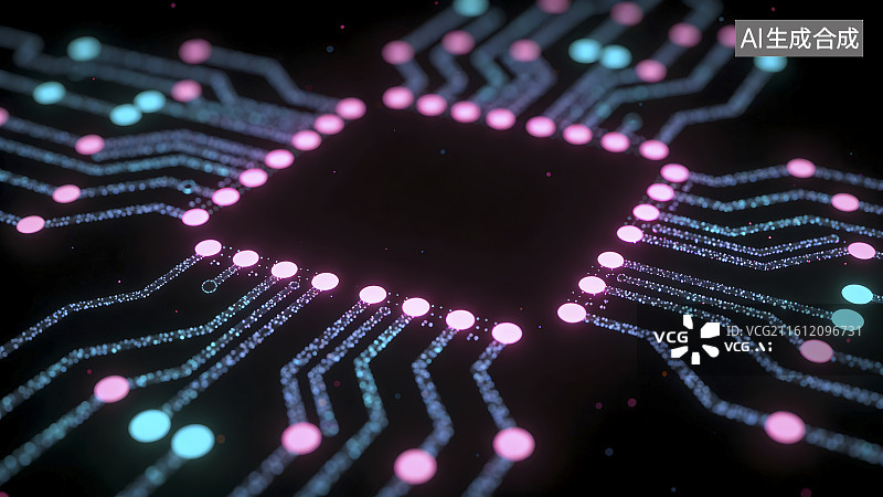 【AI数字艺术】霓虹色彩电路LED点抽象图案图片素材