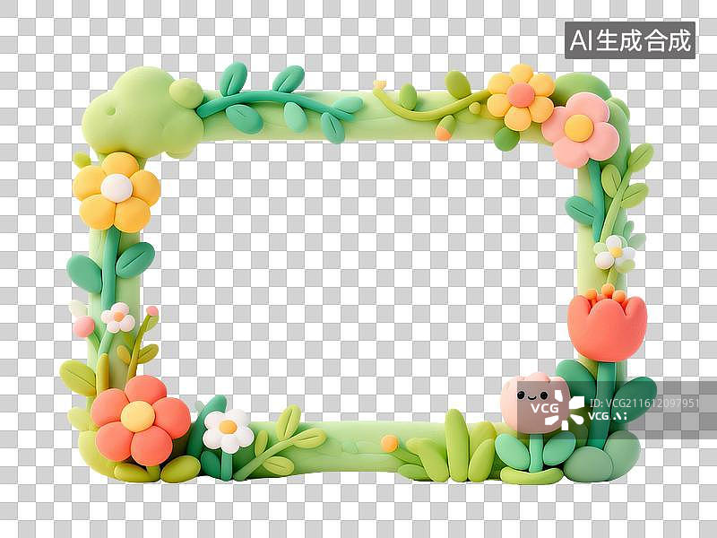 【AI数字艺术】3D粘土风春天花朵装饰边框图片素材