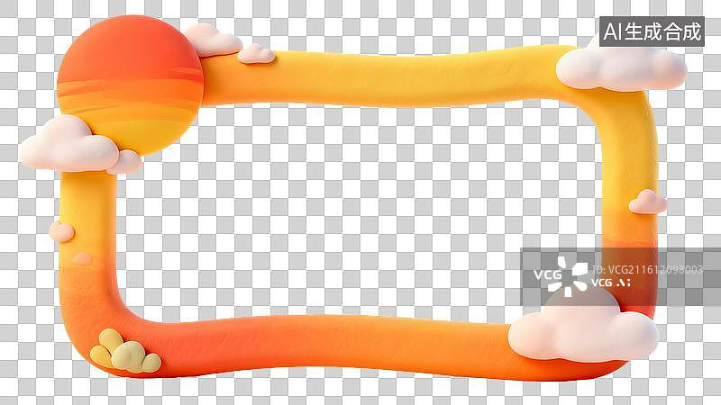 【AI数字艺术】3D粘土风落日夕阳云朵装饰边框图片素材