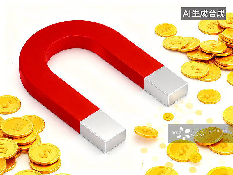【AI数字艺术】3D磁铁吸引金钱投资商务金融概念背景图片素材