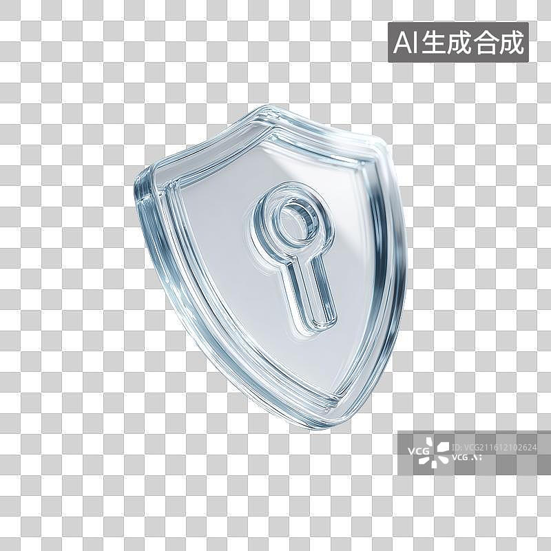 【AI数字艺术】带钥匙孔符号的银色安全盾牌图标图片素材