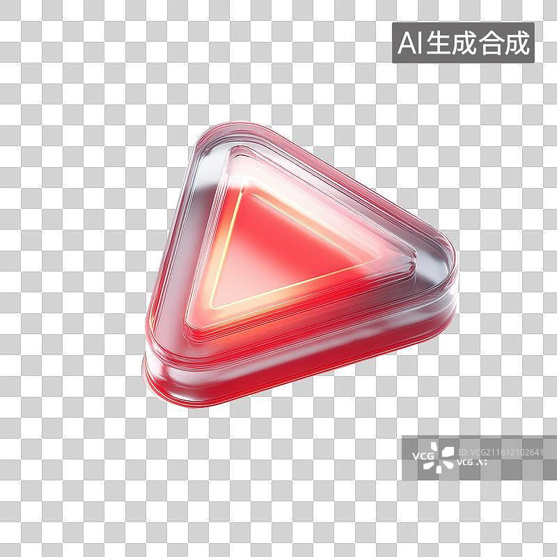 【AI数字艺术】红色高亮三角警示灯形状的玻璃质感图标图片素材