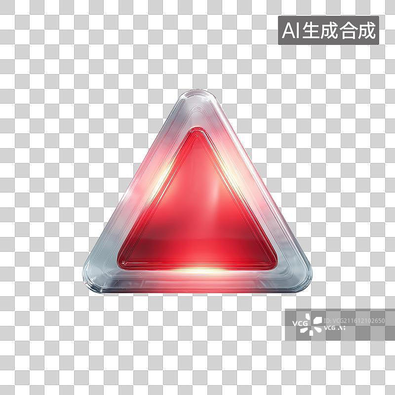 【AI数字艺术】红色高亮三角警示灯形状的玻璃质感图标图片素材