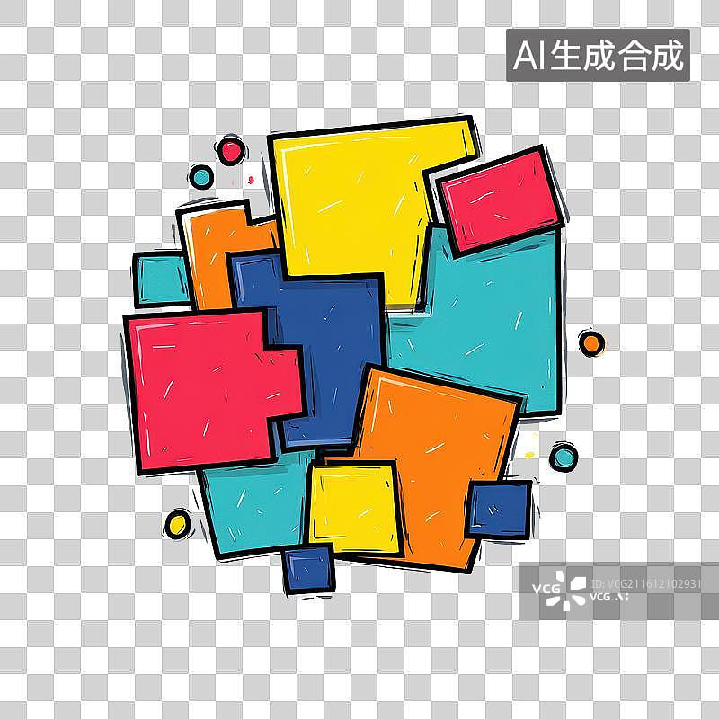 【AI数字艺术】多彩拼图方块组成的趣味色块图标图片素材