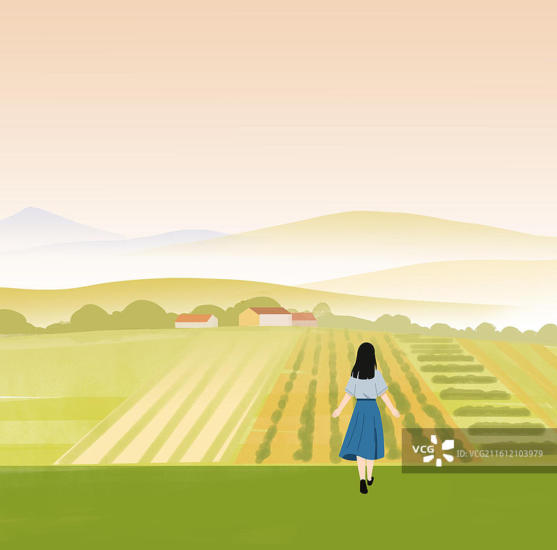 希望的田野上乡村乡下老家家乡家园农村农田村庄村子村落田地风景插画图片素材