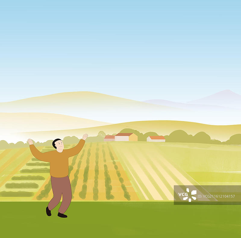 希望的田野上乡村乡下老家家乡家园农村农田村庄村子村落田地风景插画图片素材