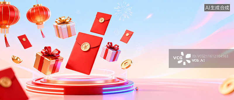 【AI数字艺术】红包礼盒插画图片素材