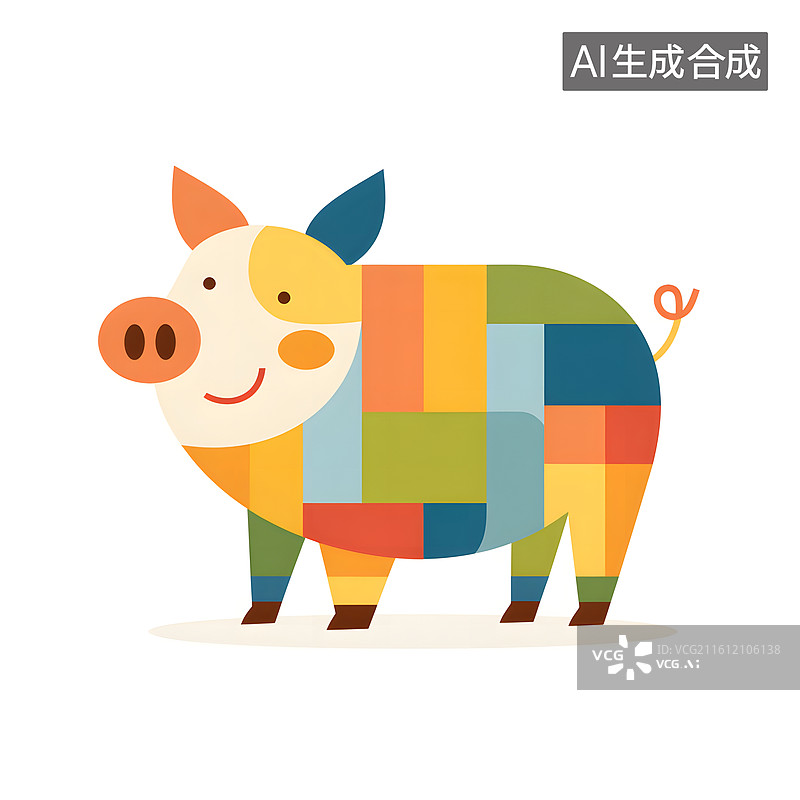 【AI数字艺术】几何色块小猪图片素材