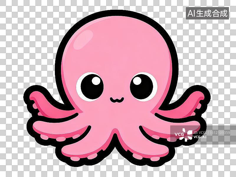 【AI数字艺术】3D渲染免抠图形元素贴纸风格卡通海洋保护生物动物章鱼墨鱼图片素材