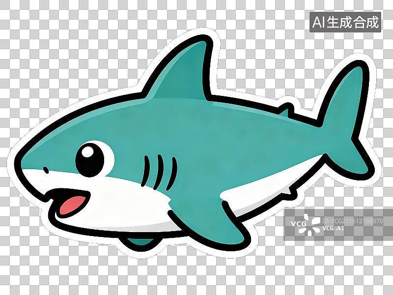 【AI数字艺术】3D渲染免抠图形元素贴纸风格卡通海洋保护生物动物鲨鱼图片素材