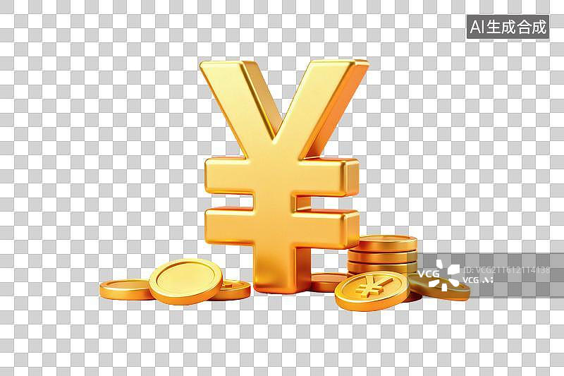 【AI数字艺术】卡通风格，人民币标识，堆积的金币PNG格式的免扣元素图片素材