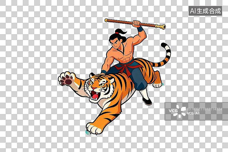 【AI数字艺术】卡通风格，武松打虎PNG格式的免扣元素图片素材