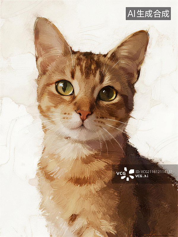 【AI数字艺术】油画艺术可爱猫咪阿比西尼亚猫插画图片素材