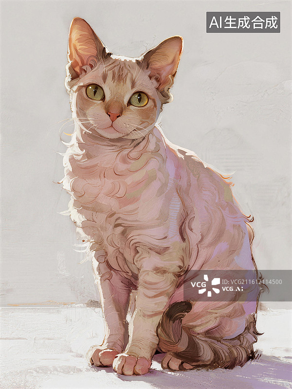 【AI数字艺术】油画艺术可爱猫咪德文卷毛猫插画图片素材