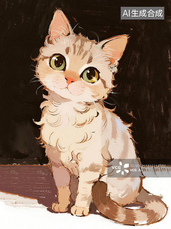 【AI数字艺术】油画艺术可爱猫咪德文卷毛猫插画图片素材