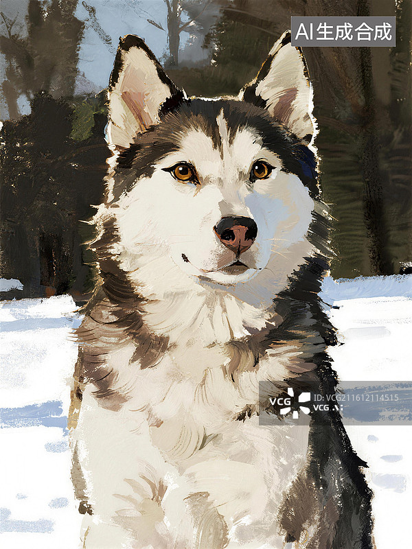 【AI数字艺术】油画艺术可爱狗哈士奇插画图片素材