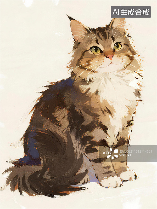 【AI数字艺术】油画艺术可爱猫咪缅因猫插画图片素材