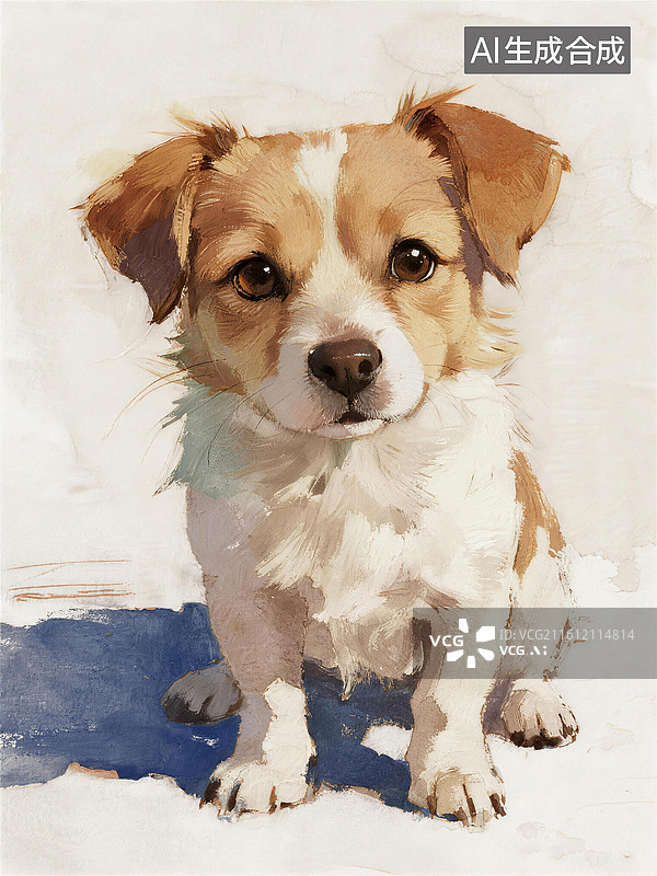 【AI数字艺术】油画艺术可爱狗中华田园犬插画图片素材
