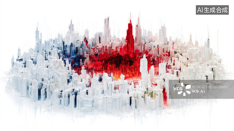 【AI数字艺术】红白蓝三色城市剪影图片素材