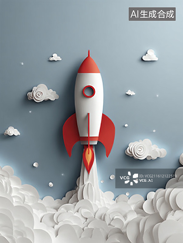 【AI数字艺术】卡通火箭发射云端3d模型图片素材