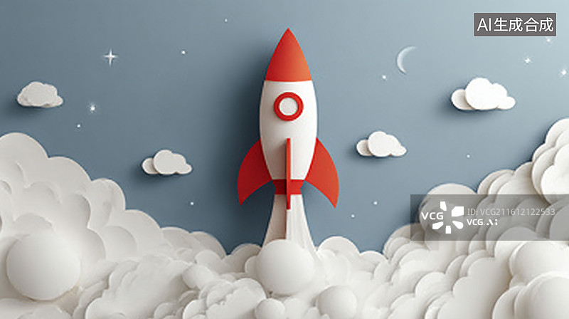 【AI数字艺术】卡通火箭发射云端3d模型图片素材