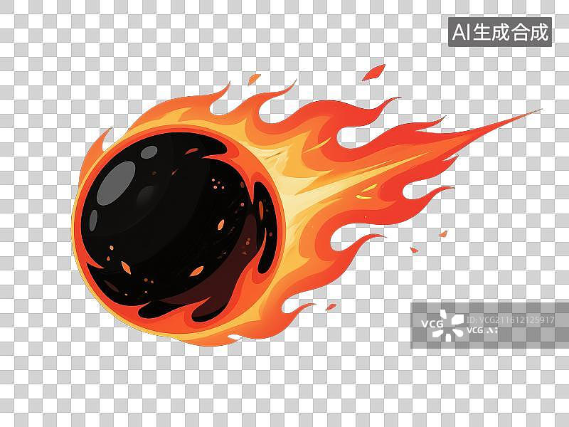 【AI数字艺术】3D渲染免抠图形元素卡通黑褐色陨石彗星或火流星燃烧带出火焰尾焰图片素材