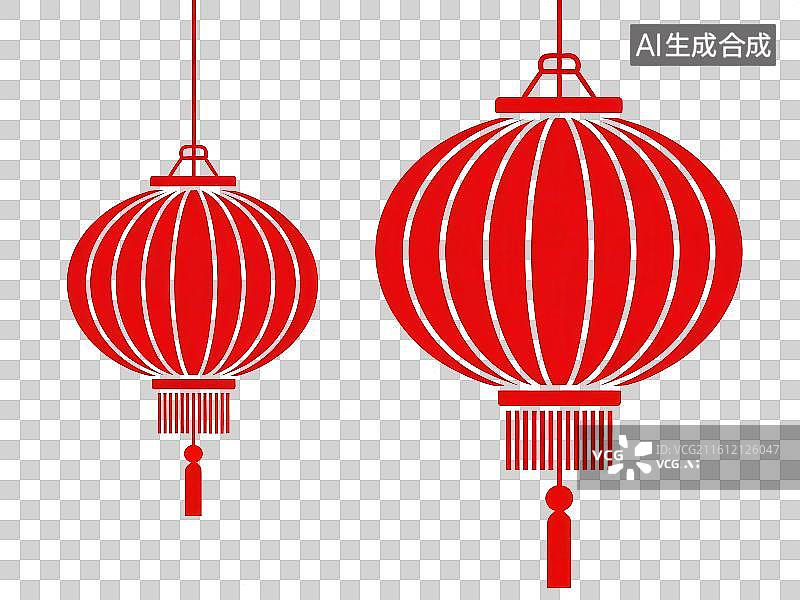 【AI数字艺术】3D渲染免抠图形元素两个红色灯笼图片素材