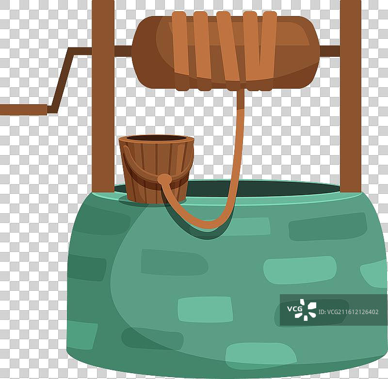 带有木制的老式水井取水系统图片素材