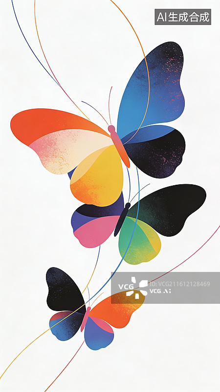 【AI数字艺术】彩色蝴蝶抽象艺术图案图片素材