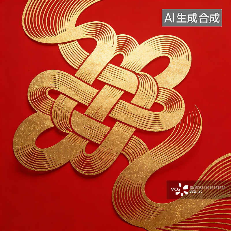 【AI数字艺术】金色编织结纹红色背景图片素材