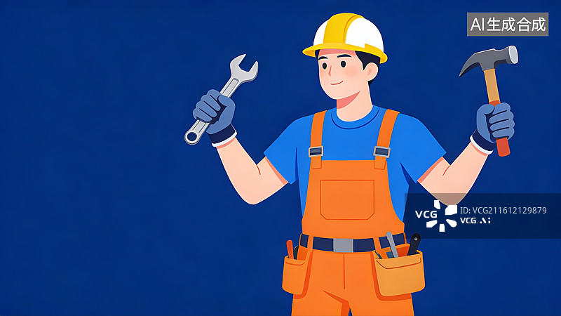 【AI数字艺术】工人手持工具的插画图片素材