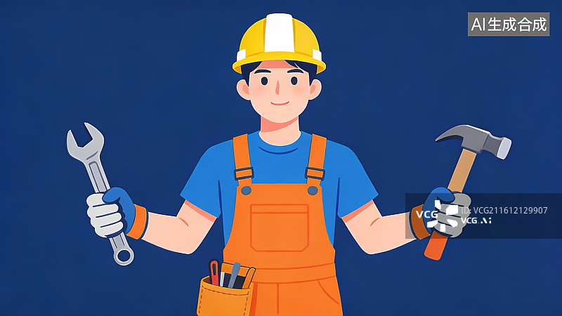 【AI数字艺术】工人手持工具的插画图片素材