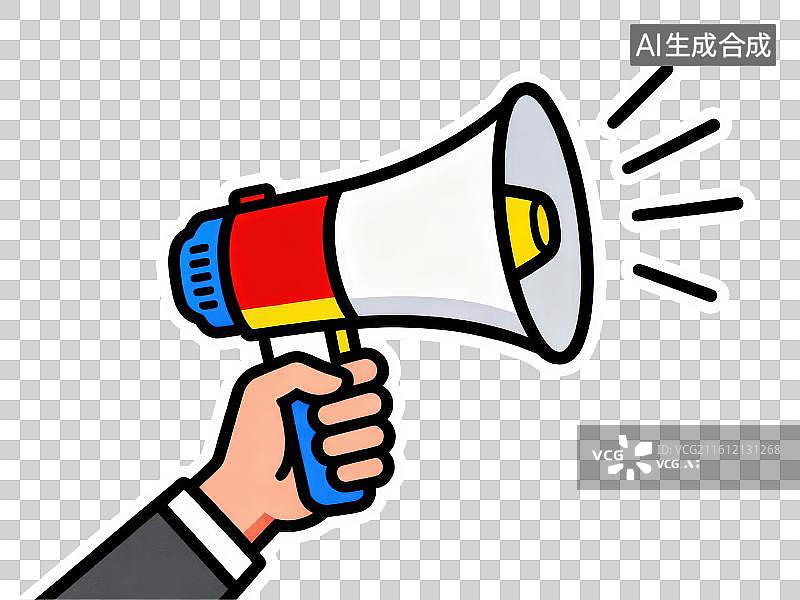 【AI数字艺术】3D渲染免抠图形元素卡通线条画手拿扩音器喇叭图片素材
