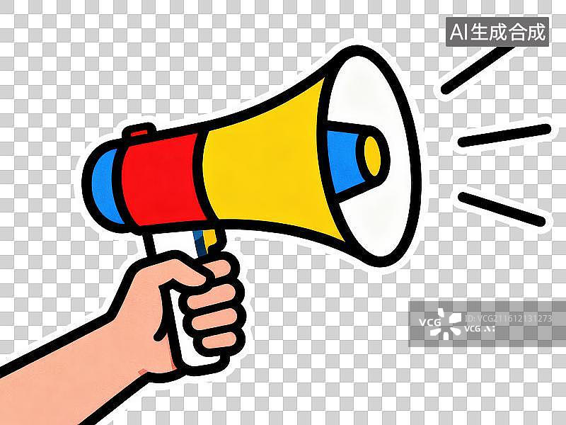 【AI数字艺术】3D渲染免抠图形元素卡通线条画手拿扩音器喇叭图片素材