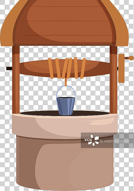 带木制屋顶和金属水桶的古老水井图片素材