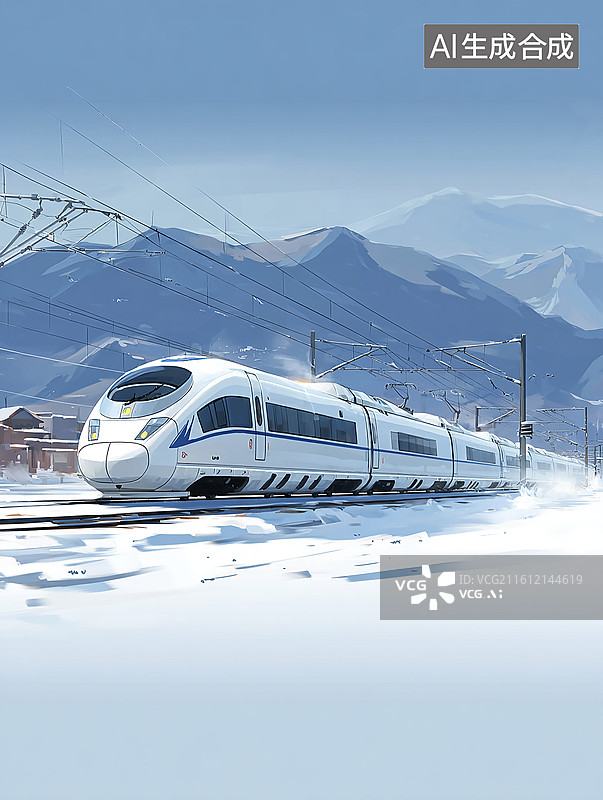 【AI数字艺术】雪山下的高速列车图片素材