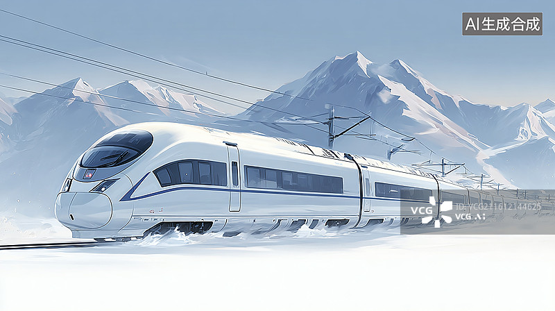【AI数字艺术】雪山下的高速列车图片素材