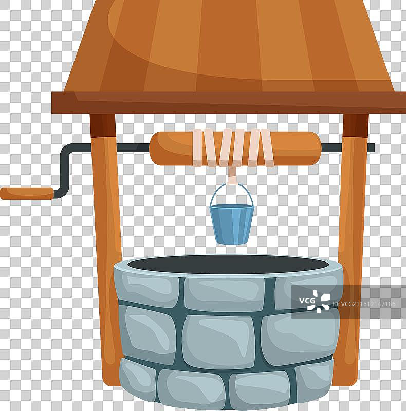 带木质屋顶和金属部件的老石砌水井图片素材