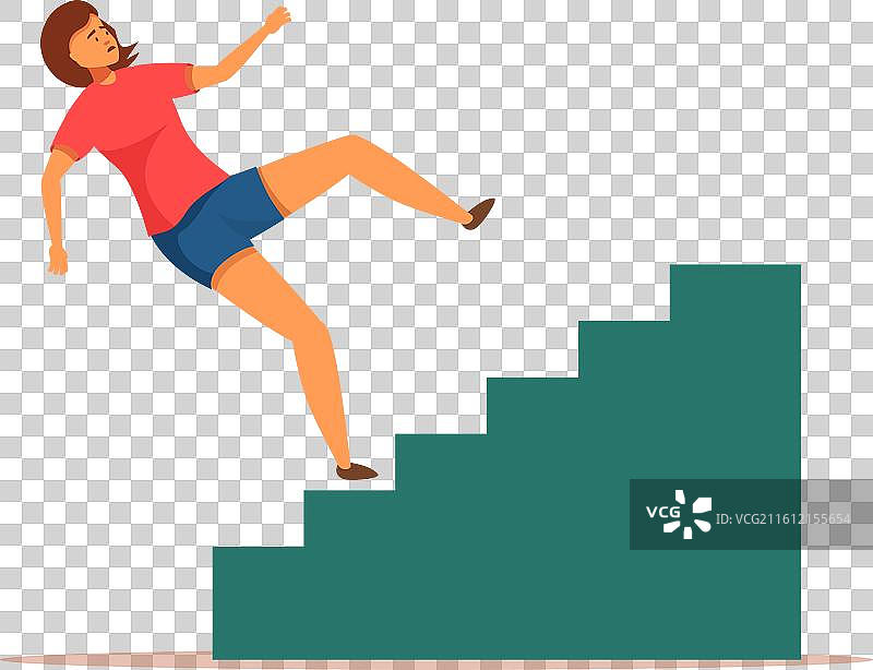 年轻女子从楼梯上滑倒摔了下来图片素材