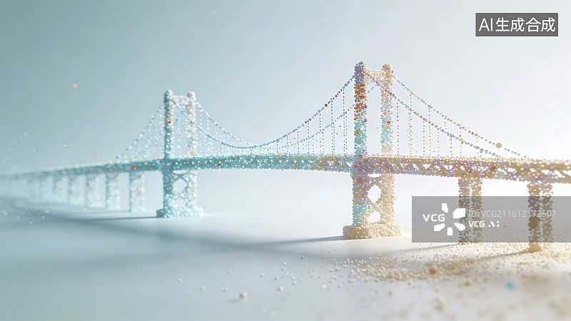 【AI数字艺术】像素化悬索桥抽象艺术图片素材